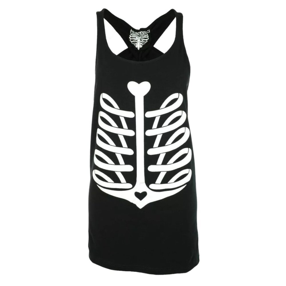 Heartless Clothing Nautical Goth Ribcage Heart Print Black Tank Top